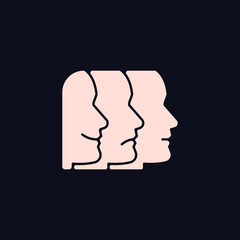 Facial expressions RGB color icon for dark theme. Emotional states recognition. Happy, sad, angry emotions. Isolated vector illustration on night mode background. Simple filled line drawing on black