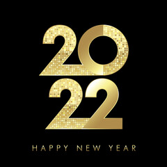 2022 golden luxury Happy New Year square banner. Logotype in 3D style. Beautiful isolated graphic design template. Decorative numbers. Golden digits creative Christmas decoration