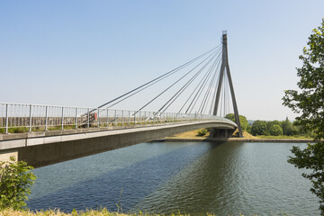Cable-stayed bridge at Ternaaien, Lanaye, spanning Albert Canal, Belgium
