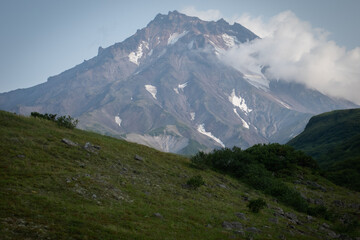 View of Viluchinskiy volcano in summer. Kamchatka