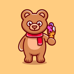 cute bear eating ice cream illustration