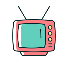 Old-style television RGB color icon. TV older model. Transmitting moving images in monochrome. Second hand store. Cathode ray tube technology. Isolated vector illustration. Simple filled line drawing