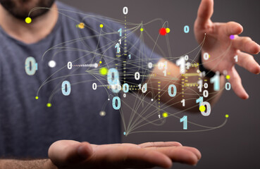 Digital cyberspace with particles and Digital data network connections concept.