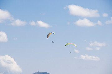 Para planer fly view, sky and clouds, adrenaline and sport