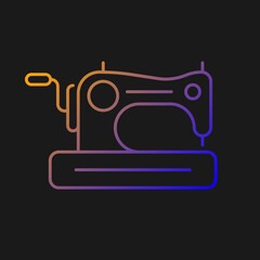 Antique sewing machine gradient vector icon for dark theme. Collectible equipment with hand crank and treadle. Thin line color symbol. Modern style pictogram. Vector isolated outline drawing