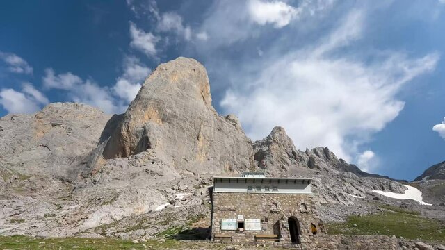 Clouds Moving Under Picu Urriellu In Macizo Central Region Of The Picos De Europa, Asturias, Spain. timelapse