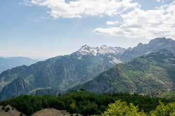 Naklejka na ściany i meble Albanian mountain Alps. Mountain landscape, picturesque mountain view in summer. Albanian nature panorama