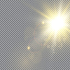 The bright light of the sun. Transparent sunlight. Front solar lens flare. 
