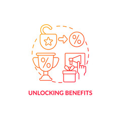 Unlocking benefits red gradient concept icon. Loyalty program gamification abstract idea thin line illustration. Earn bonuses and benefits for discount. Vector isolated outline color drawing.
