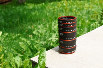 The macro rings of the dlf camera are made of black and red plastic