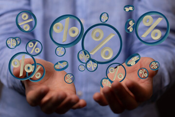 Sales icons floating in the air 3D rendering.