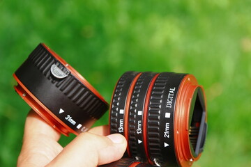 The macro rings of the dlf camera are made of black and red plastic