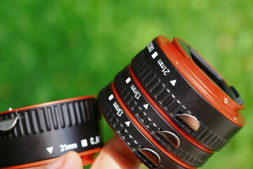 The macro rings of the dlf camera are made of black and red plastic