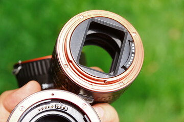 The macro rings of the dlf camera are made of black and red plastic