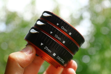 The macro rings of the dlf camera are made of black and red plastic
