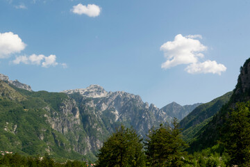 Fototapeta na wymiar Albanian mountain Alps. Mountain landscape, picturesque mountain view in summer. Albanian nature panorama