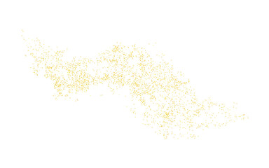 Gold crumb background. Horizontal wavy strip sprinkled with crumbs golden texture. Backdrop dust isolated on white. Sand particles grain, sand. Path pieces for design. Sprinkled texture. Vector