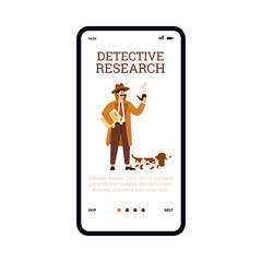 Detective research and investigation onboarding screen, vector illustration.