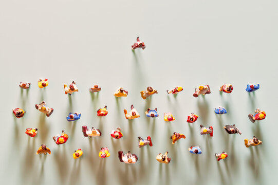 One leader. A group of people follows. a lot of followers. Concept of Business competition and Leadership. Concept for leader team, successful competition winner and Leader with influence