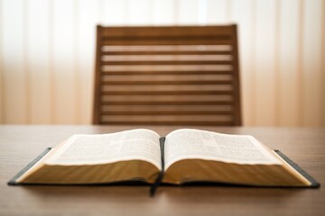 Open Bible Holy book on the wooden desk