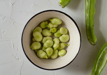 Raw Organic Fresh Green Fava Beans (or broad beans)