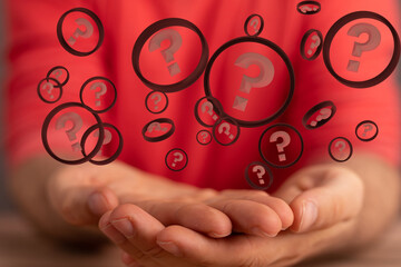 Businessman solving problem with digital question marks 3D rendering