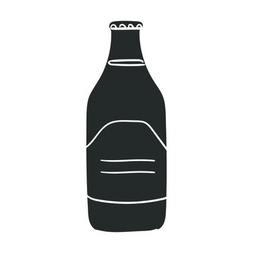 Juice Bottle Icon Silhouette Illustration. Drink Container Glass Vector Graphic Pictogram Symbol Clip Art. Doodle Sketch Black Sign.