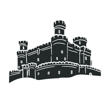 recommend clip art: Middle Age Castle Icon Silhouette Illustration. Medieval Building Vector Graphic Pictogram Symbol Clip Art. Doodle Sketch Black Sign.
