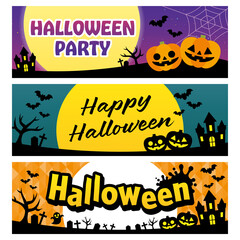 ハロウィンバナーセット　Halloween Banner Frame Vector Illustration