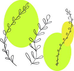 linear drawing of field grasses and colored circles minimalism
