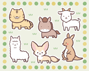 Fototapeta premium 動物たちのセット（背景色付き）