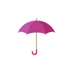 Open violet funny umbrella. Flat purple icon isolated on white