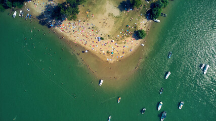 Drone view of a remote island river beach.