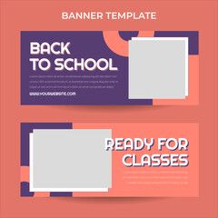 Horizontal back to school web banner template with retro computer aesthetics style