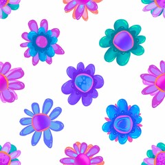 Floral seamless pattern. Cheerful magic flowers on a white background. Hand drawn flowers, endless background for fabric, tektil, packaging, paper, baby products.