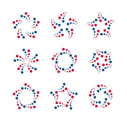 Dots twisting icon set rotation stars abstract round logo template collection for business, medicine, science, technology, network, communication connection vector logotype concept