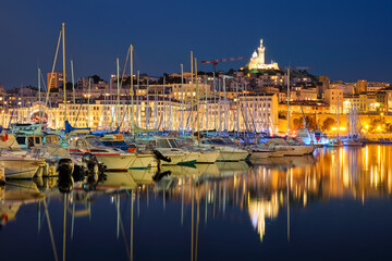 Marseille Old Port in the night. Marseille, France
