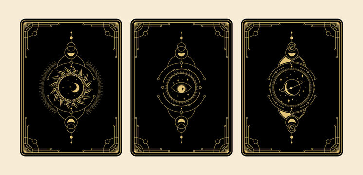 collection set of Magical tarot cards esoteric occult boho spiritual reader witchcraft magic crystal celestial symbol