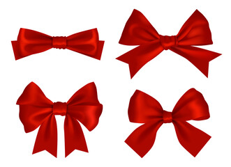 Bow realistic. Ribbons for gift box decoration festival symbols decent vector celebration textile items colored bows