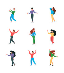 Fototapeta na wymiar People emotions. Happy sullen angry hate and contented flat characters in action poses garish vector emotions of various persons isolated