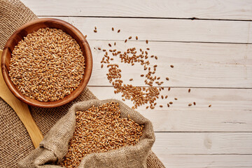 cereals in a bag healthy breakfast wood background