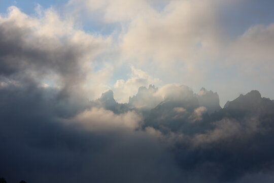 The Dolomites cover by clouds