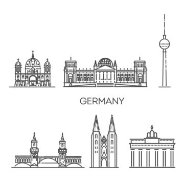 Germany detailed monuments silhouette. Vector flat illustration