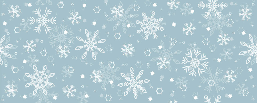 christmas seamless snowflake and star background on blue
