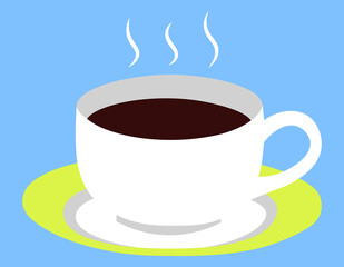 Coffee cup drink on a plate isolated flat illustration