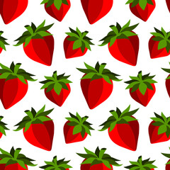 Strawberry seamless pattern flat berries on white background