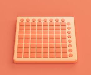 Monochrome orange color USB MIDI pad controller, drum and effect pad in a pink studio, 3d rendering