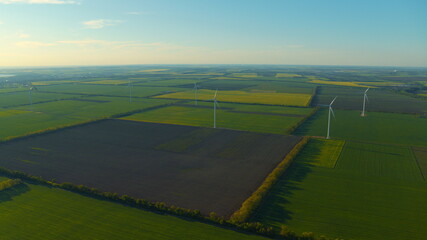 Aerial view of windmill farm generating eco power for sustainable development.