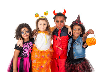 Group of kids in Halloween costumes