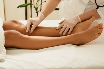 Acupuncture of human leg shin for treatment. Chinese Traditional Medicine, Alternative Medicine